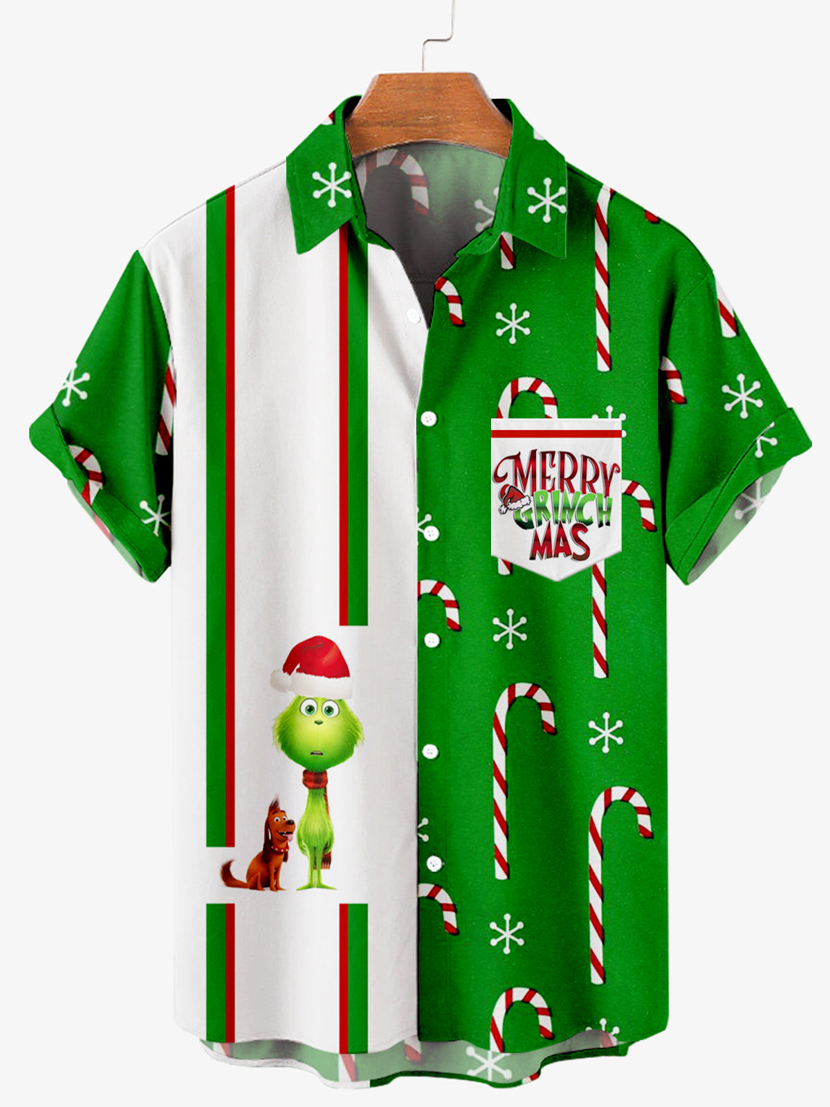 Men's Christmas Contrast Design Pattern Short Sleeve Shirt PLUSCLOTHESMAN