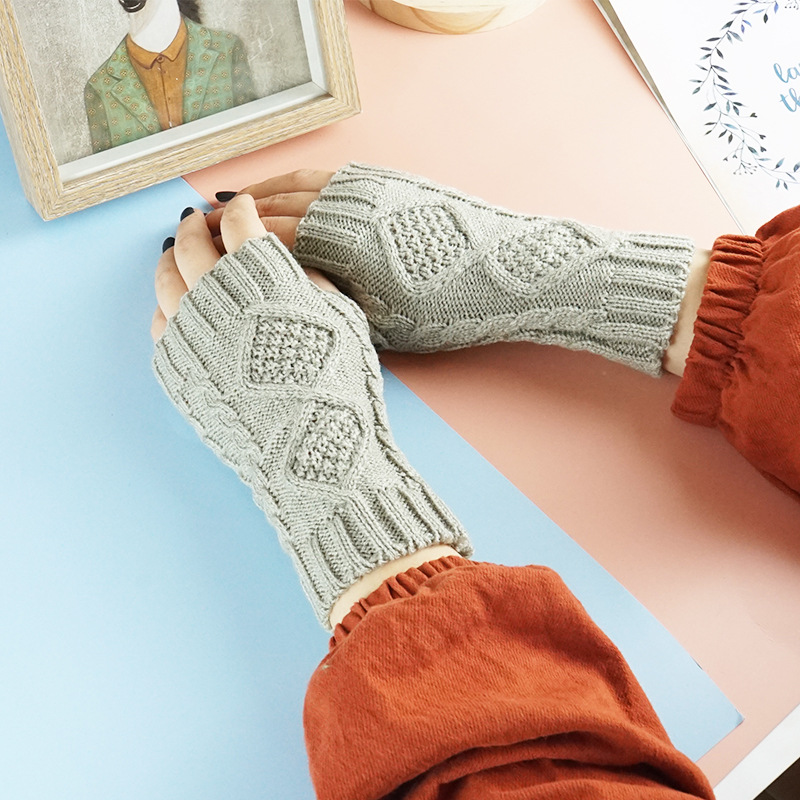 Letclo™  Diamond-shaped Jacquard Half-finger Gloves letclo Letclo