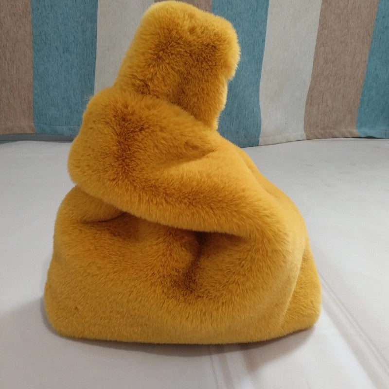 Furry Korean Style Autumn And Winter Imitation Rex Rabbit Fur Handbag Cute Plush Vest Bag For Women