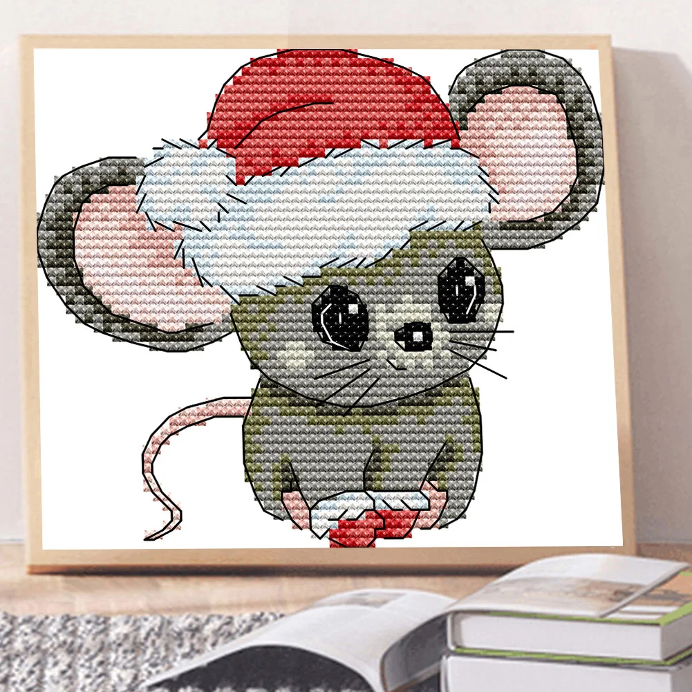 14CT Partial Printed Cross Stitch - Christmas Mouse(16*15cm)