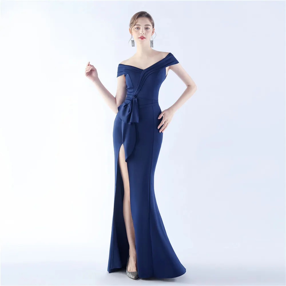 Classic Satin Off Shoulder Long Evening Dress - Elegant & Timeless - Ootddress