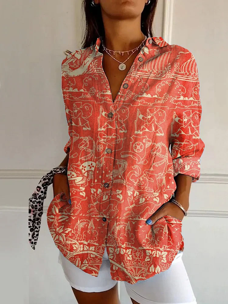Japanese Retro Floral Print Casual Long-sleeved Shirt