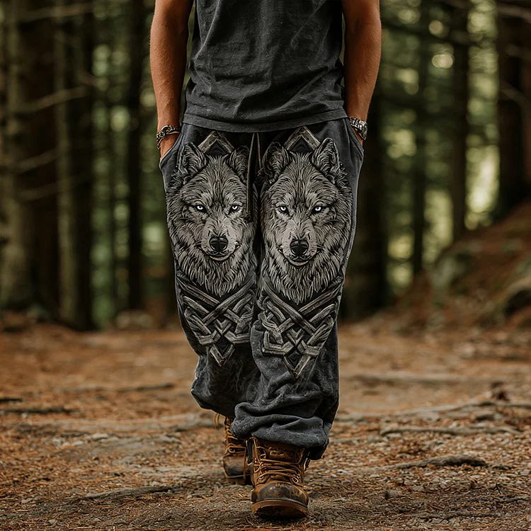 Men's Retro Viking Style Wolf Celtic Casual Pants