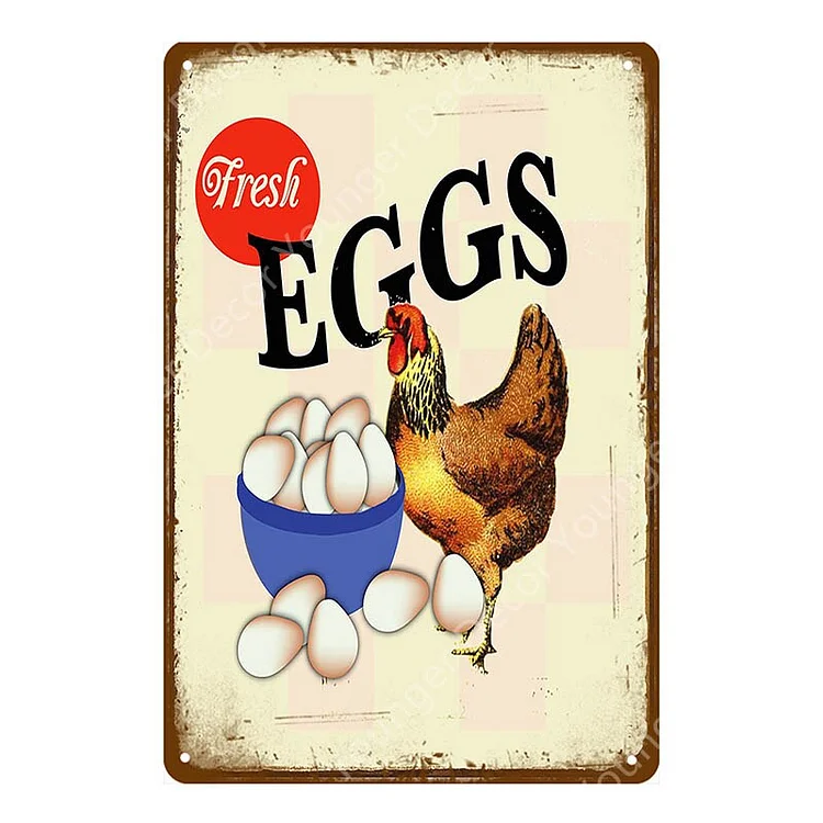 Poulet frais heureux - enseignes en étain vintage / enseignes en bois - 7.9x11.8in & 11.8x15.7in