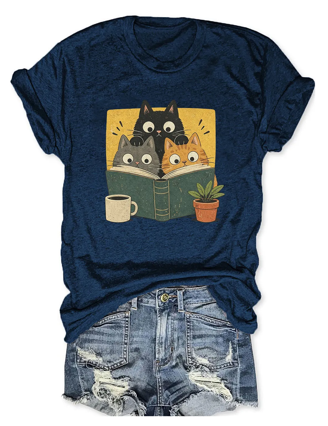 Retro Curious Reading Cats T-shirt