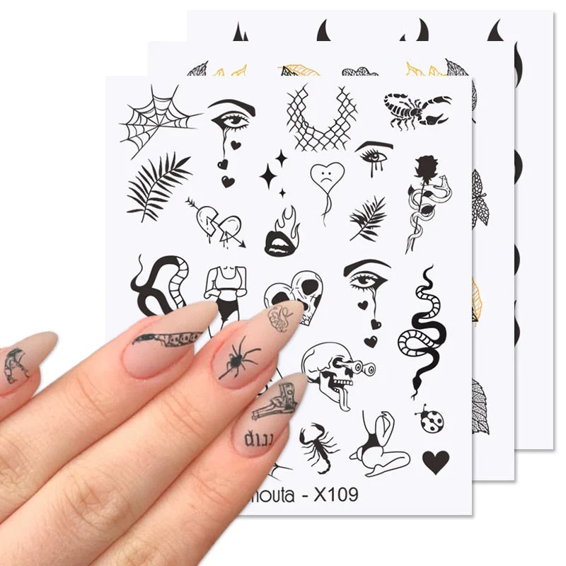 Harunouta Hallooween Water Decals Skull Spider Lady body eyes Christmas Snowflake Stickers For Nails DIY Nail art Decoration