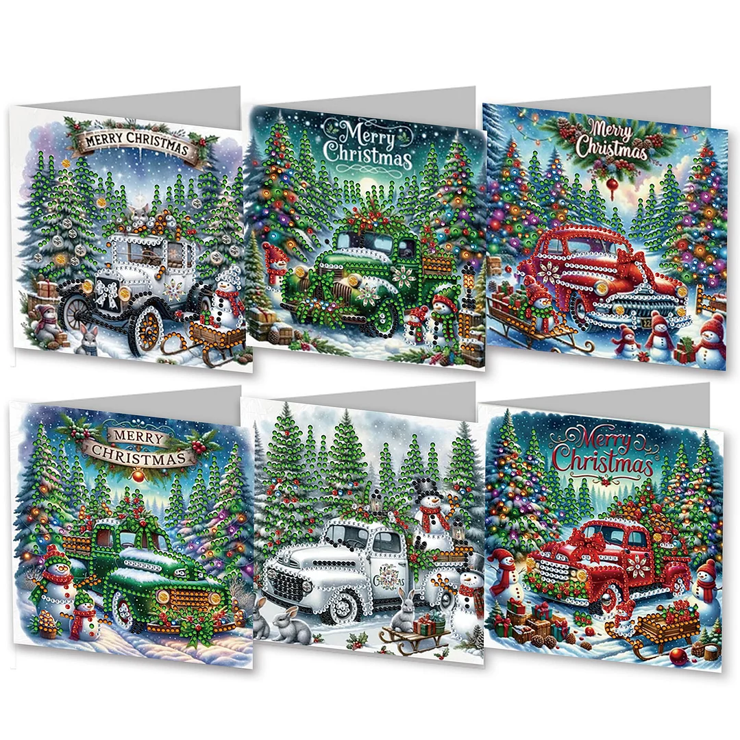 6Pcs Christmas Car DIY Diamond Painting Card for Friends Family Gift