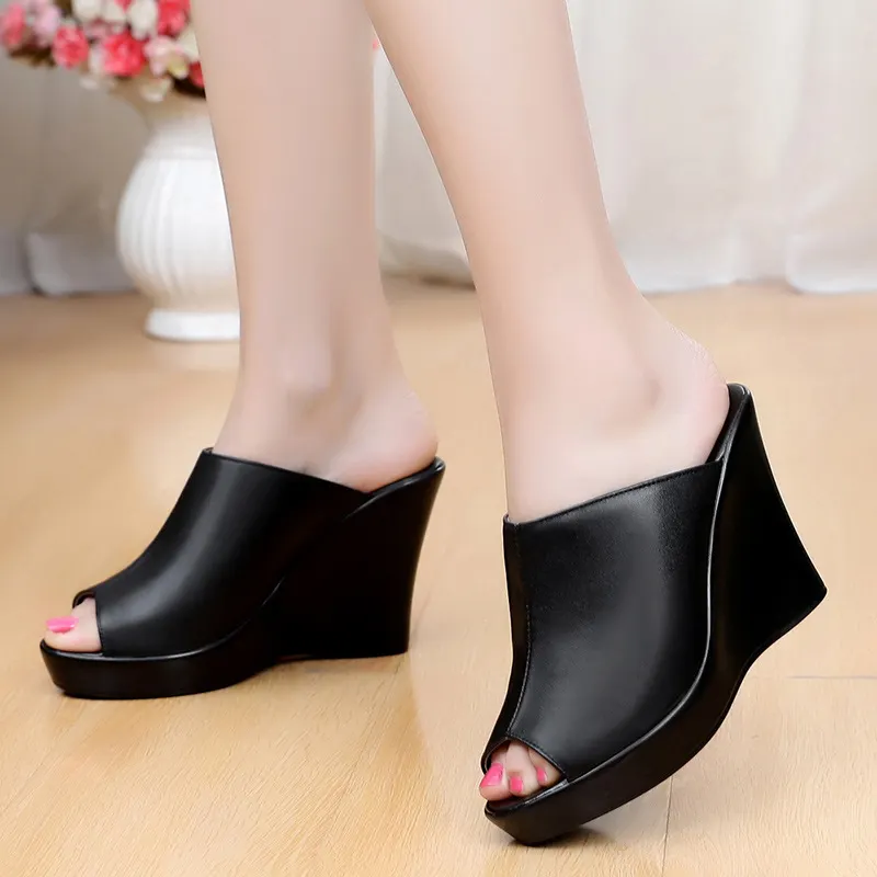 Breakj Breakj And Cool Slippers Women Summer Fish Mouth Fitting Room High Hedile Waterproof Table Word Drag Loose Cake Wearing Slippers