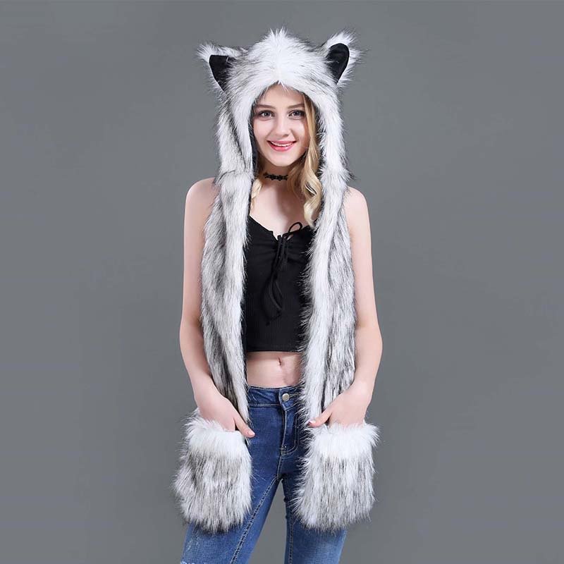 Letclo™ 2021 Winter Imitation Fur Animal Scarf Gloves All-in-one Velvet Hat letclo Letclo