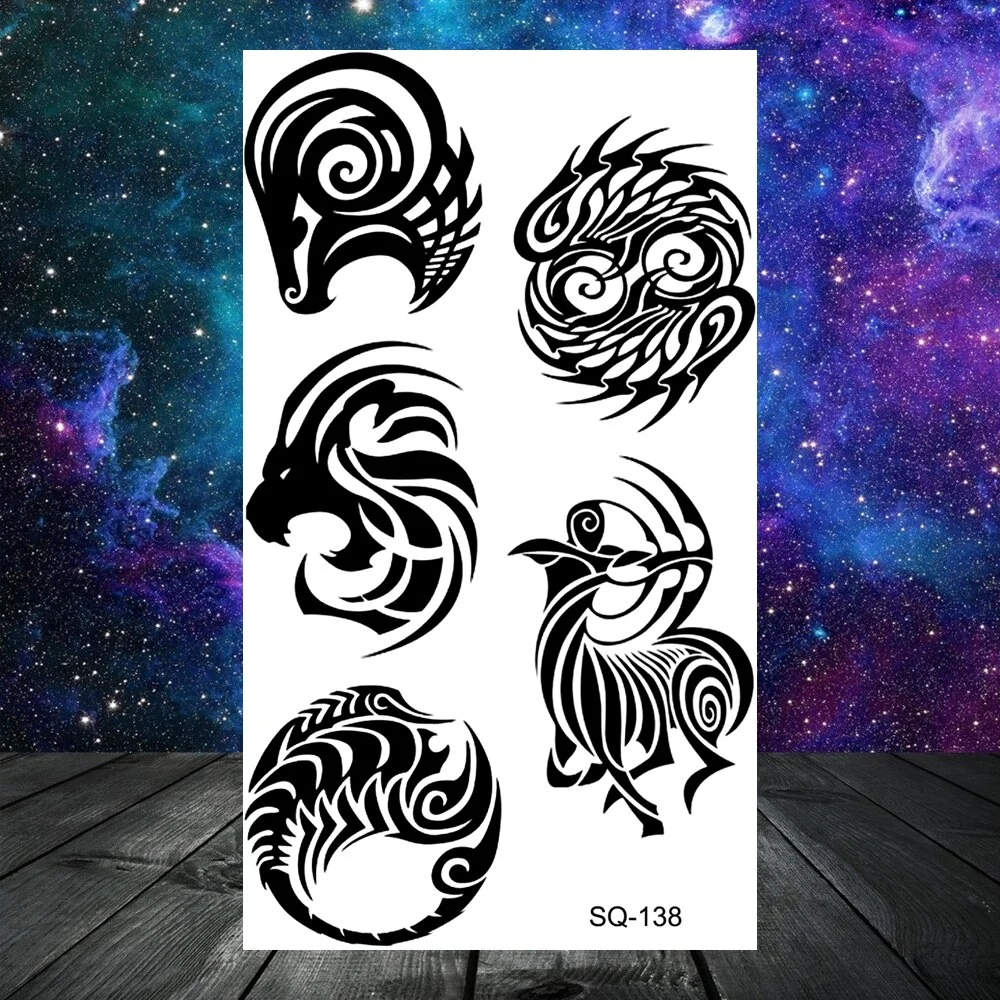 Sdrawing Seahorse Whale Temporary Tattoos For Women Men Cross Anchor Skeleton Thorns Elephant Fake Tattoo Fashion Tatoos Paper