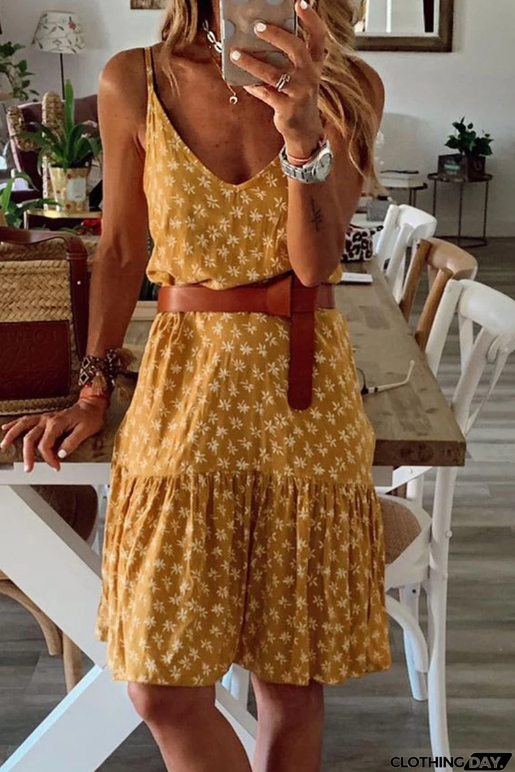 Spaghetti Straps Floral Dress