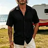 Men's Casual Vacation Striped Short-Sleeve Shirt With Turn-Down Collar by Inlyline