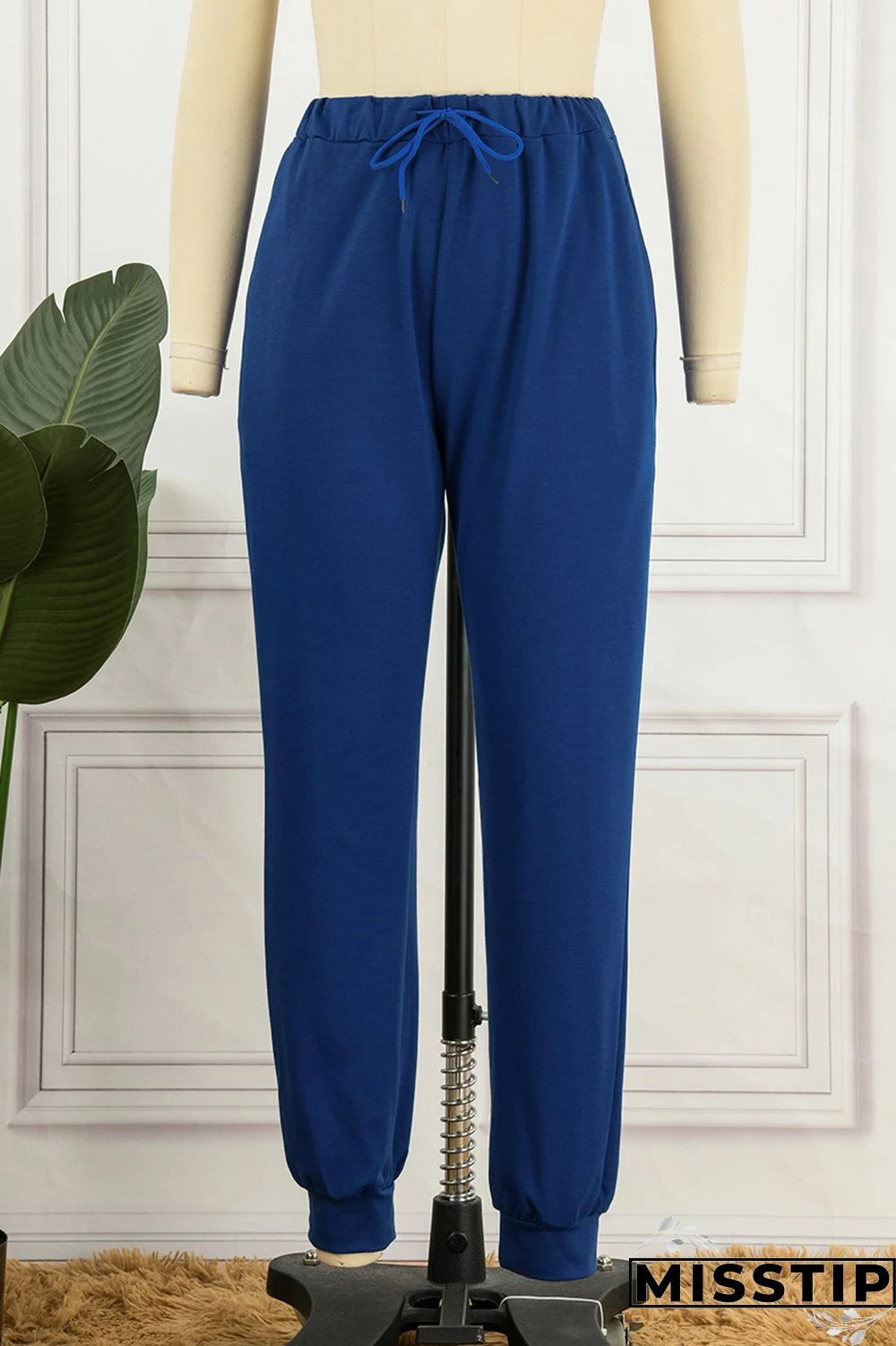 Blue Casual Letter Print Basic Regular High Waist Conventional Positioning Print Trousers
