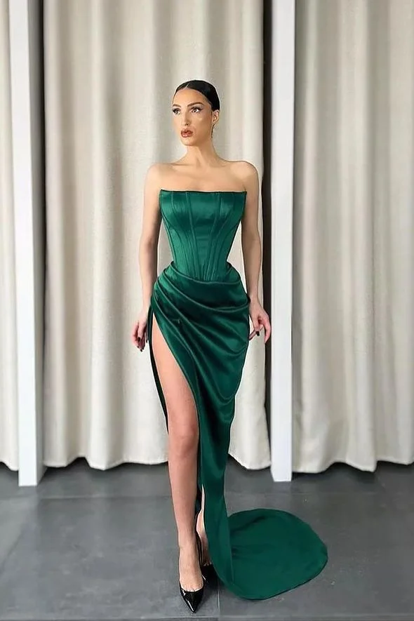 Strapless green hot sale prom dress