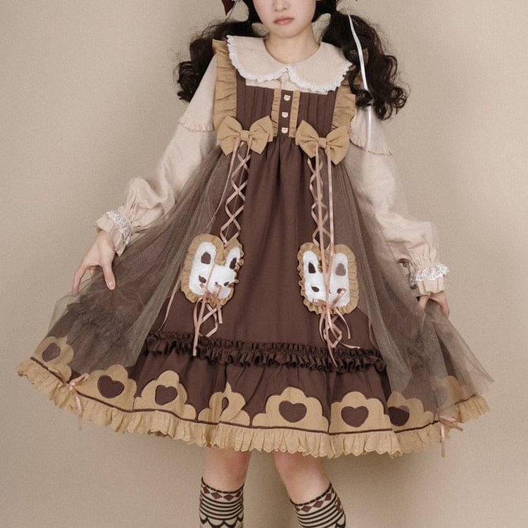 Japanese Sweet Lolita Cute Rabbit Ruffles Bow Jsk Princess Dress SP16741