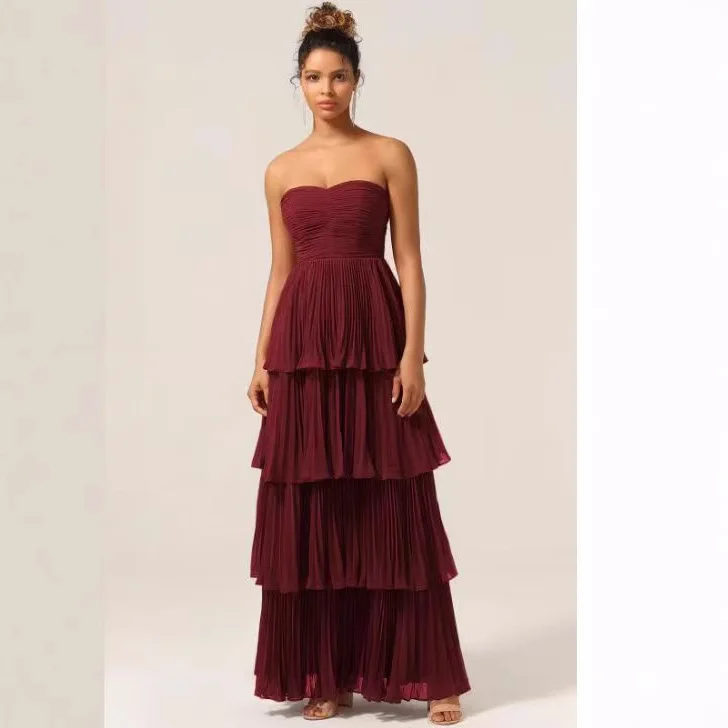 Pleated Tube Top Cake Pleated Dress