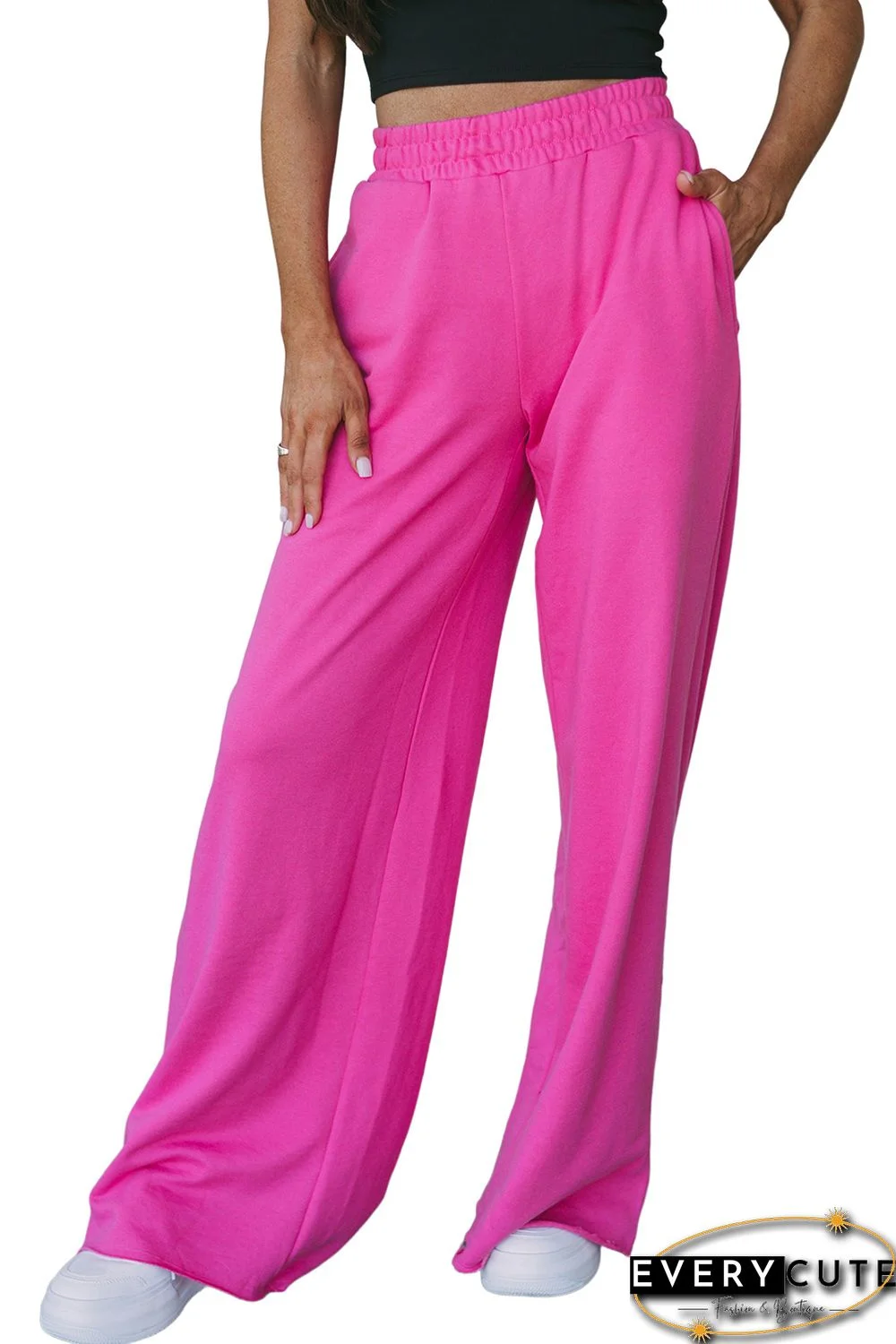 Rose Elastic Waist Pocketed Wide Leg Pants