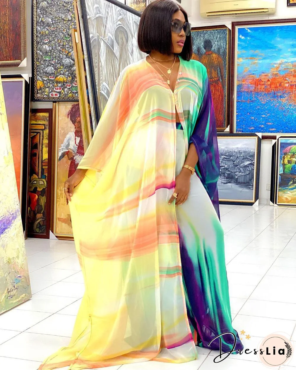 Summer African ClothesFor Women Two Piece Set Dashiki Fashion Long Dress Sets Pants Suits Outfits Party Dresses Plus Size