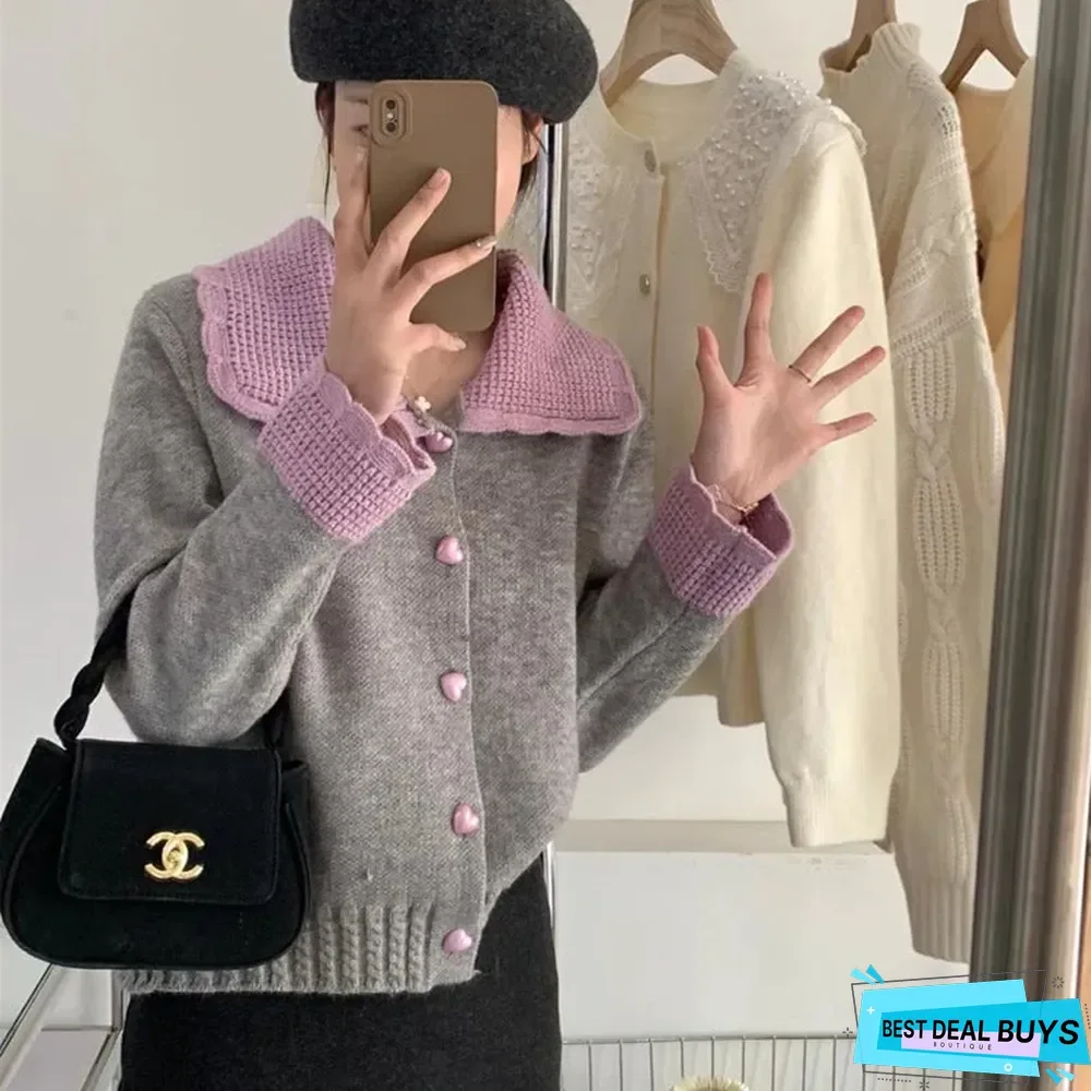 Love Loose Contrast Lapel Knit Cardigan