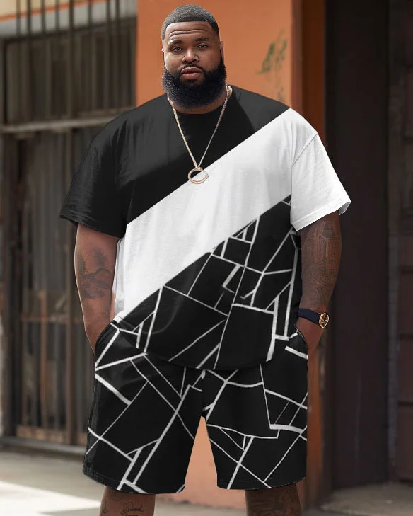 Street Casual Simple Geometric Patchwork Printed Large Men's Suit