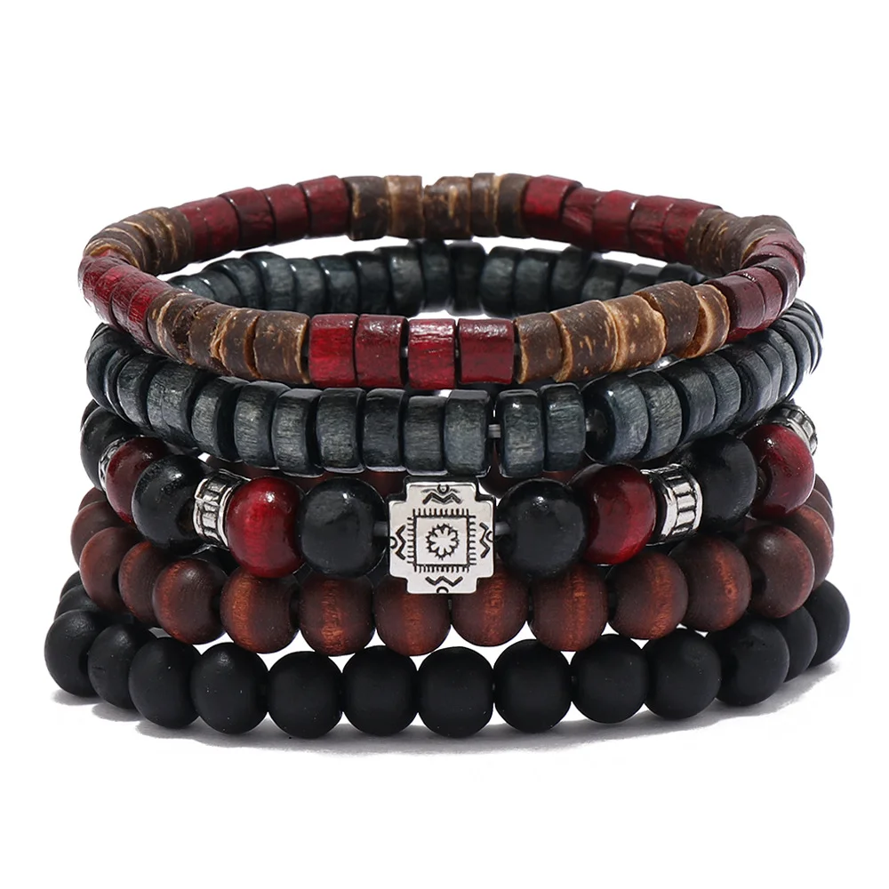 Men's Vintage Cross Coconut Shell Multilayer Wood Bead Bracelet-inspireuse