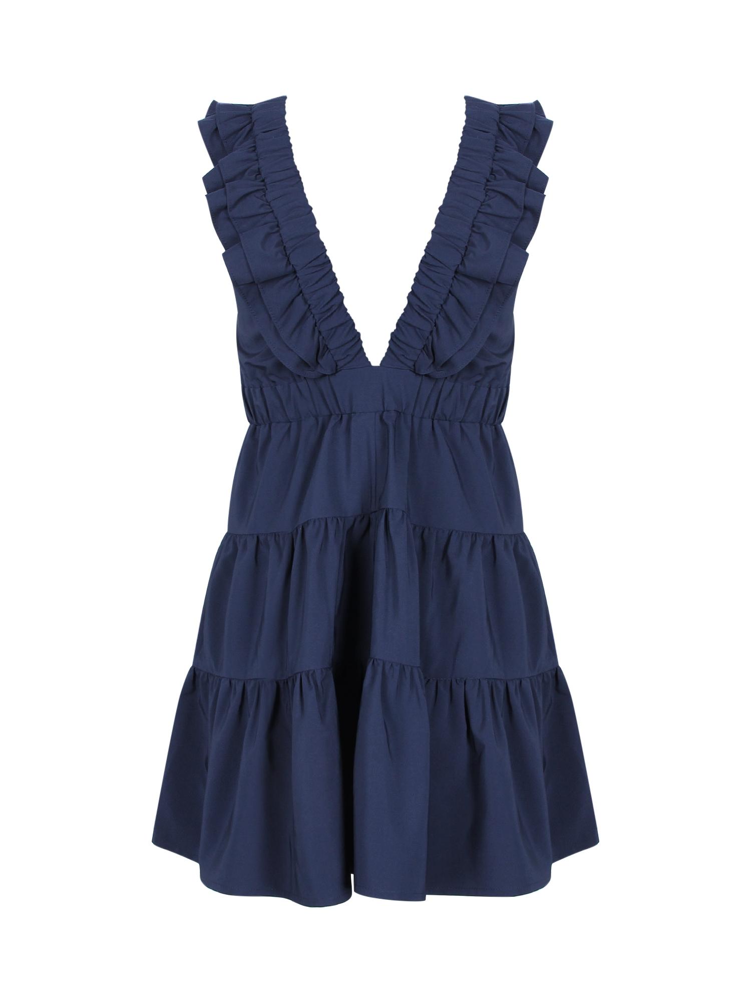 Casual Dress for Summer, Breathable Women's Fitted Plain Deep V Neck Ruffled Dress, Women's Clothes for Daily Wear, Womenswear