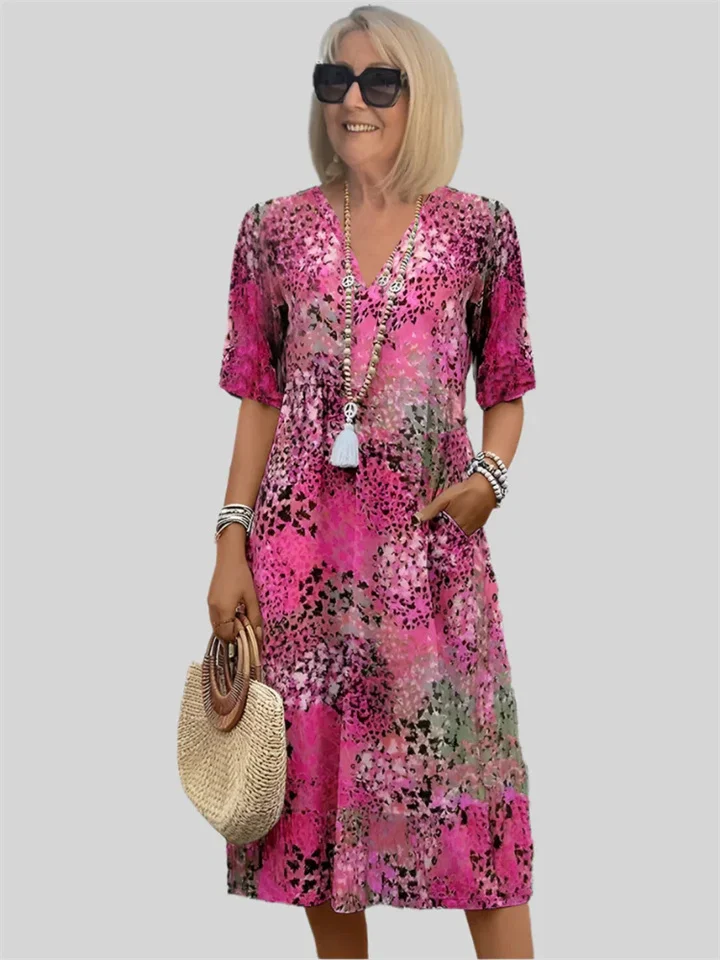Summer Women's New Vintage Printed V-Neck Casual Vacation Dresses
