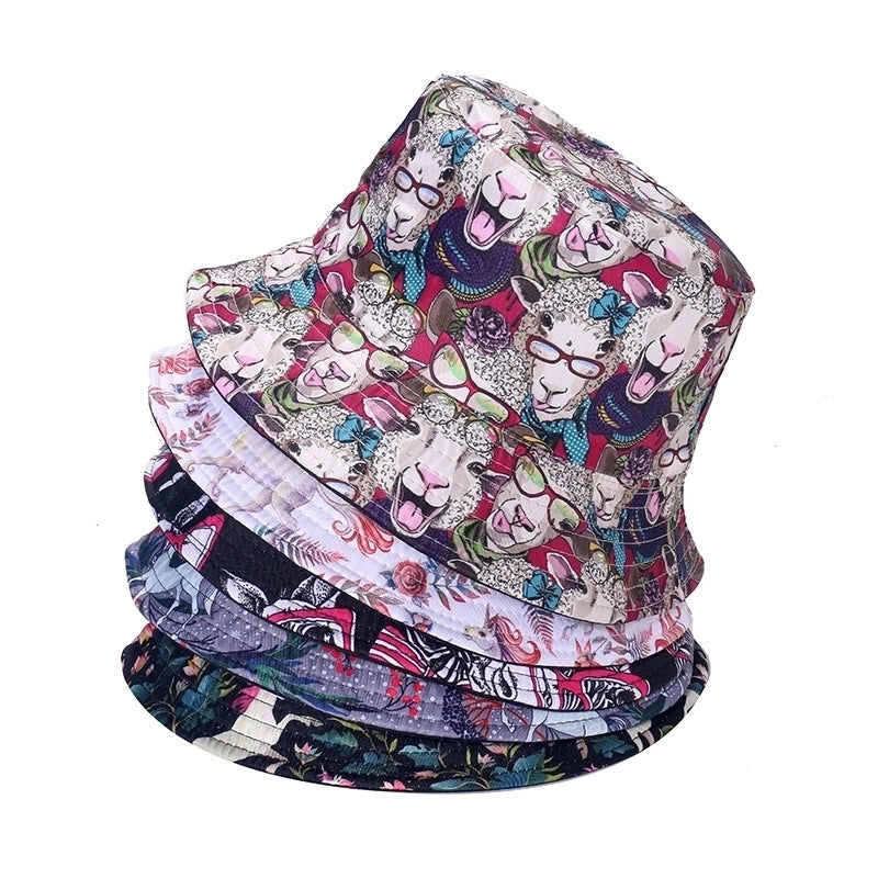 Unisex Vacation Plant  Printing Flat Eaves Bucket Hat