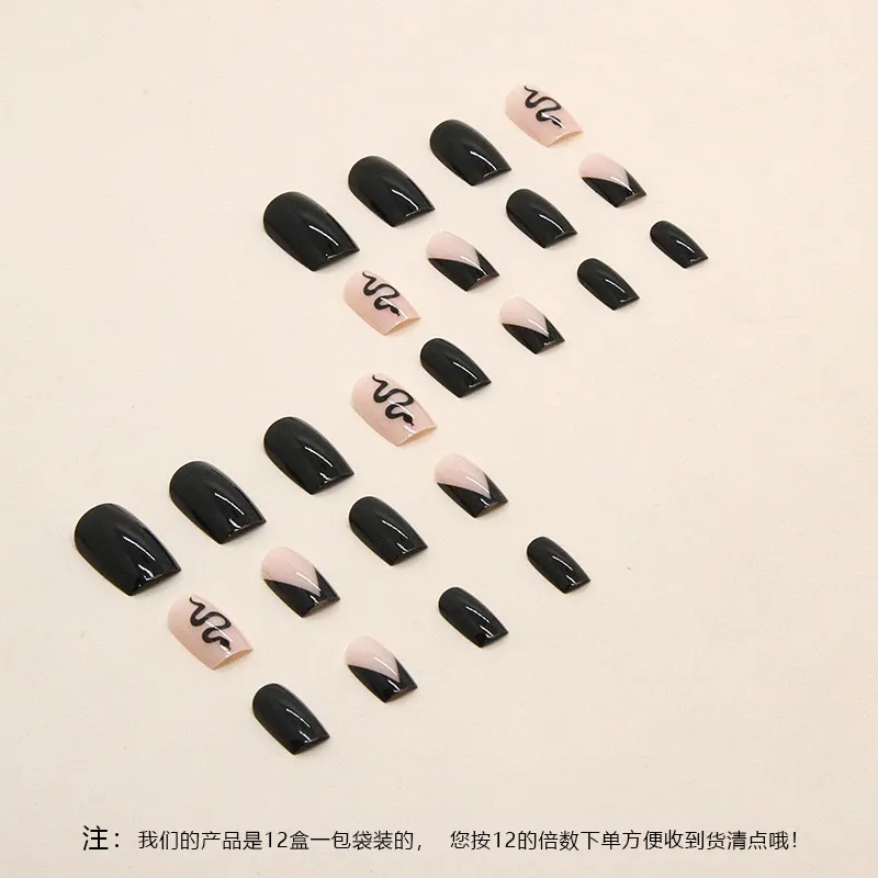 Churchf Churchf Black Snake Medium Long European Square A Slice Ins Wind Sweet Cool Hot Girl Nail Fake Nails