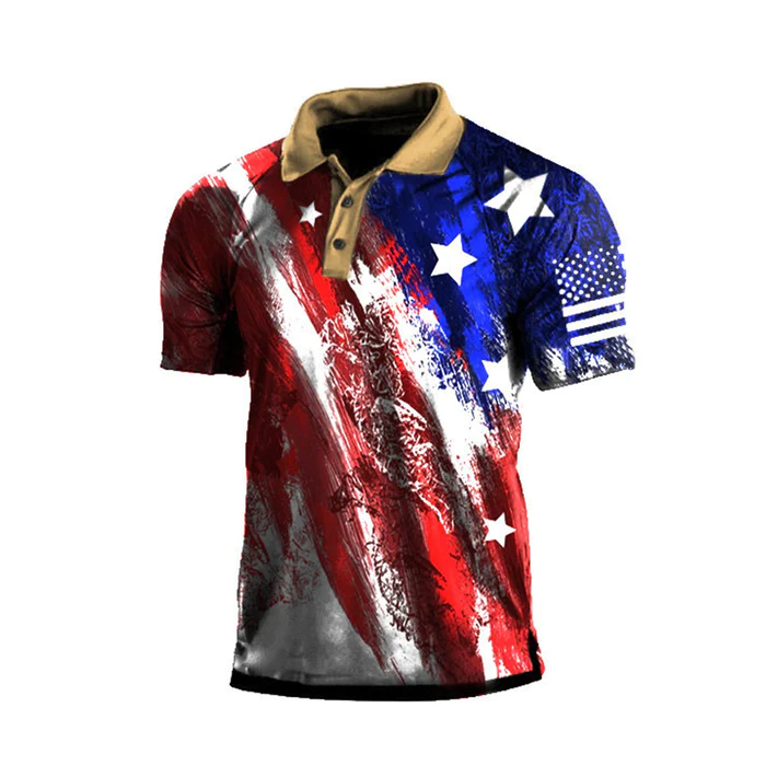 USA FLAG RAGLAN PRINTED POLO SHIRT