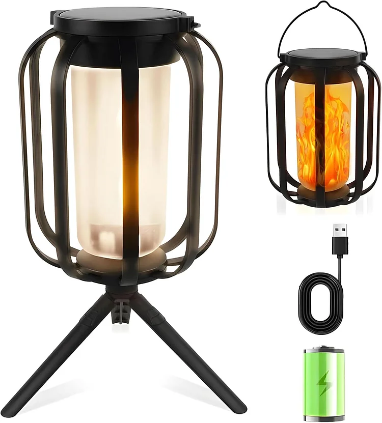 Dancing Flame Solar Lantern Outdoor Light with Base