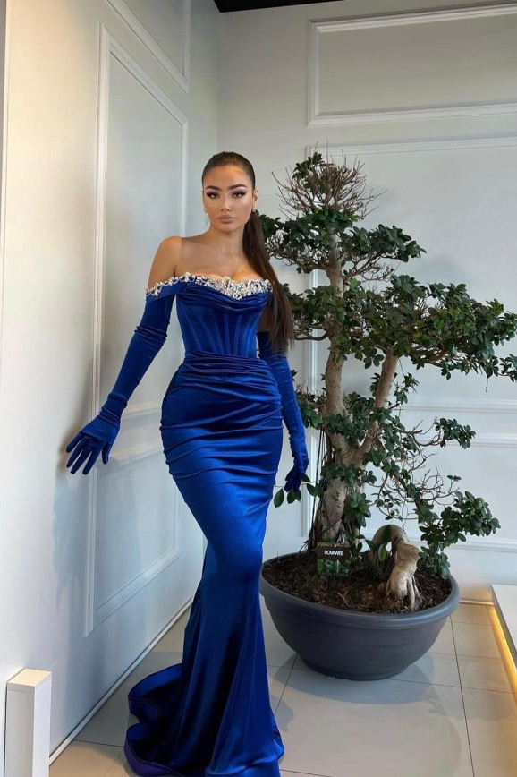 Daisda Chic Velvet Strapless Mermaid Prom Dress with Gloves