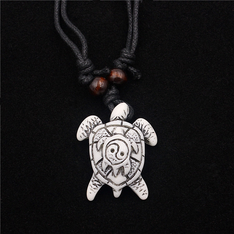 Hip-Hop Retro Tortoise Resin Cotton Thread Men’s Pendant Necklace
