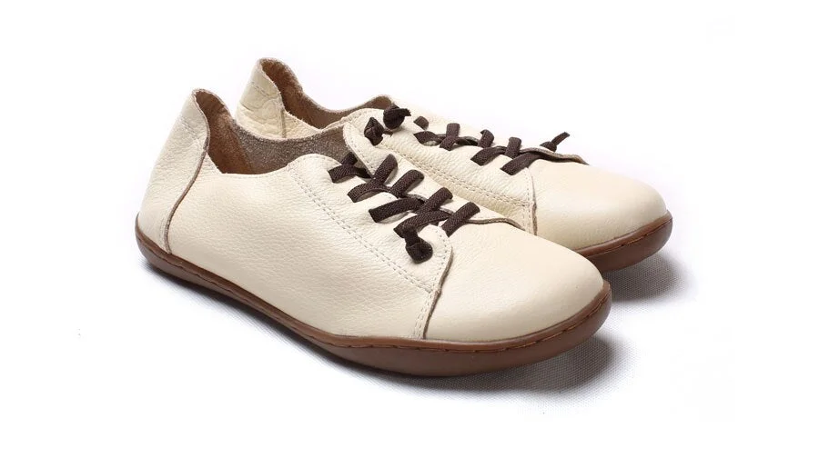 Vstacam (35-46)Women Shoes Flat 100% Authentic Leather Plain Toe Lace Up Ladies Shoes Flats Woman Moccasins Female Footwear (5188-6)