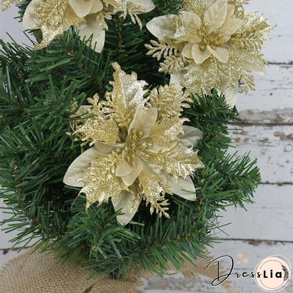 510Pcs Artificial Plastic Christmas Florals Glitter Fake Flowers Merry Tree Decorations