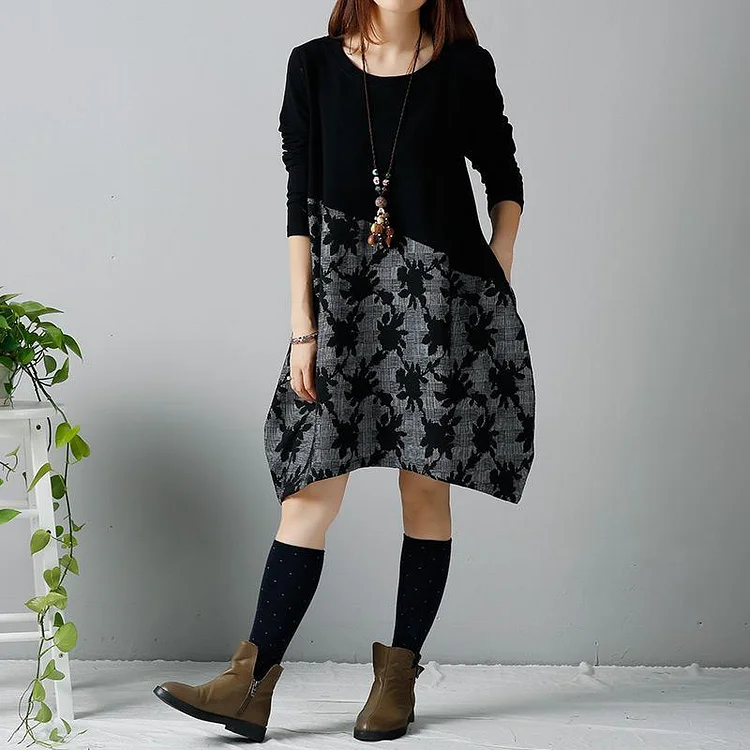 Black floral winter dress plus size dresses