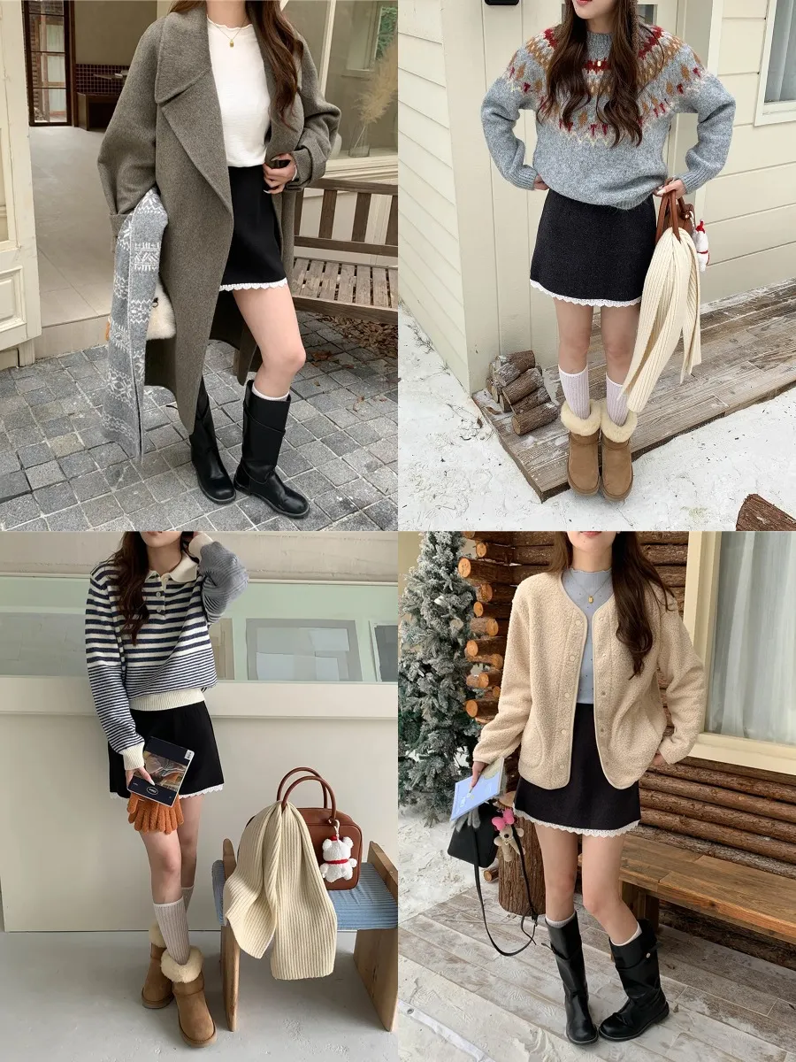 Nigikala Nigikala Morning Heart Symbol Korean Lace Spliced High-Waist A-Word Hairs And Short Skirt ZY3663