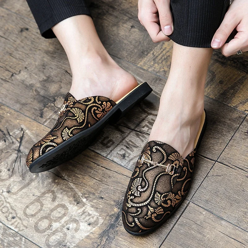 Summer Men Half slippers Brand Fashion Pu Leather Men Shoe Purple Half Drag Big Boy Casual Shoes Comfortable Walking Shoes Mens