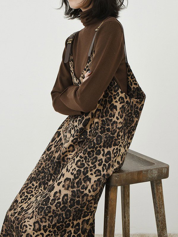 Original Leopard V-Neck Suspender Dress