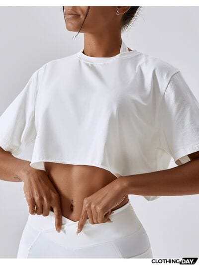 Cropped Round Neck Short Sleeve Active Top