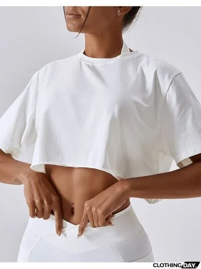 Cropped Round Neck Short Sleeve Active Top