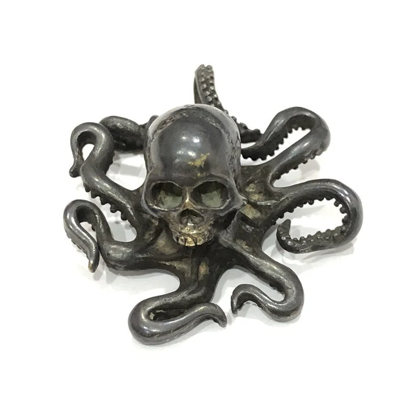 Punk Vintage Skull Octopus Figurine Desktop Ornament Decoration Brass Skeleton Animal Miniature Toy Home Decor Craft Accessories