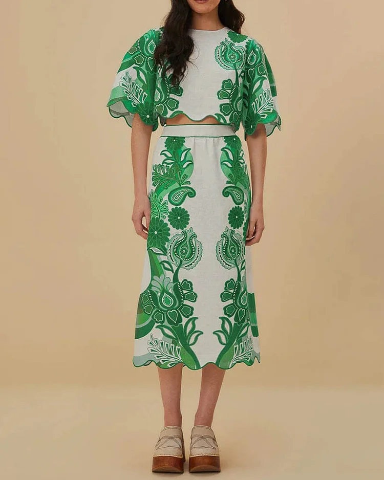 Women's Fashion Printed Tops and Skirt Sets