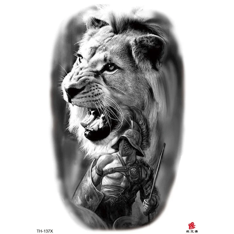 Lion Tiger Cool Temporary Tattoo Sticker Fashion Wolf Waterproof Animal Body Art Arm Tatto Fake Removable Tatoo for Men Women