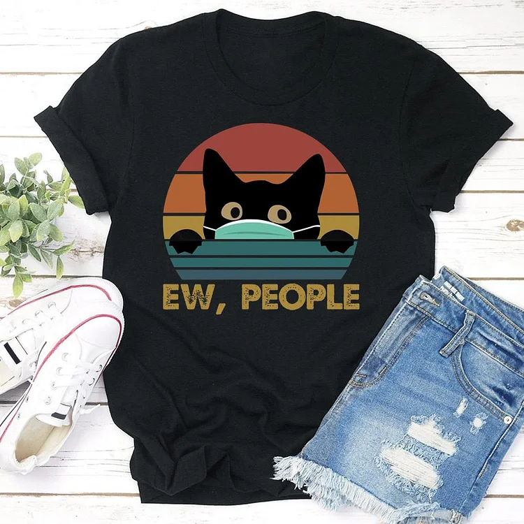 Black Cat Ew People Facemask  T-shirt Tee - 01421-Annaletters