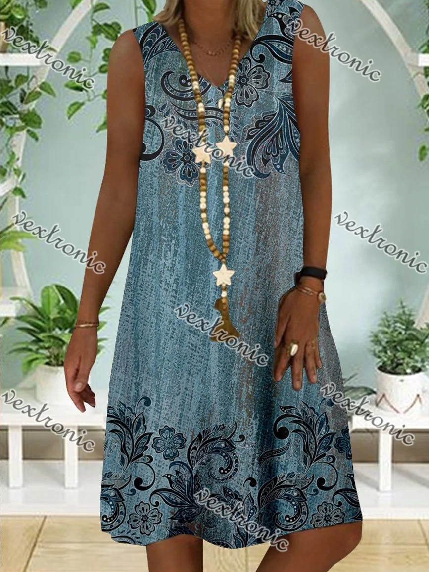 Women Half Sleeve V-neck Solid Color Dress