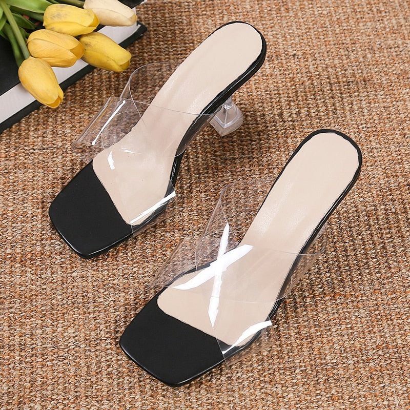Crystal Clear Transparent Slippers Female Shoes Middle Heels Comfortable New Summer Women Shoes Woman Fashion Cool Mules Slides