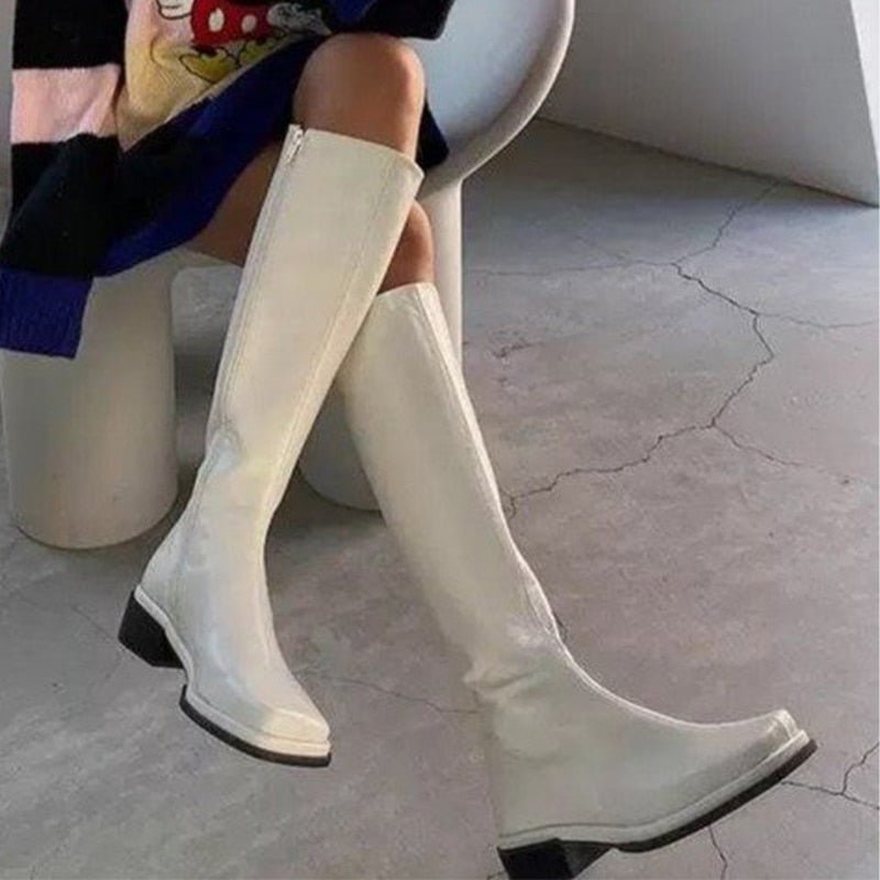 Women's Knee High Boots Soft PU Women Long Boots Slip On  Woman Boot Thick Platform Round Toe Female Shoes Autumn Winter 2022