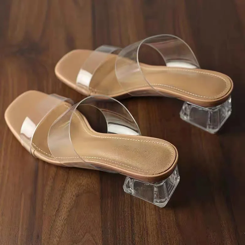 Breakj Breakj New Female Drag Fairy Outside The Wind Wearing Crystal Heel Fashion Shoes Transparent Word With High Heels Coarse Sandals