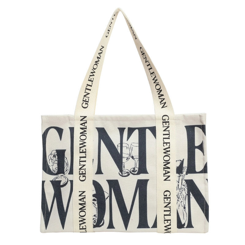 Women’s Large Canvas Letter Streetwear Square Zipper Shoulder Bag
